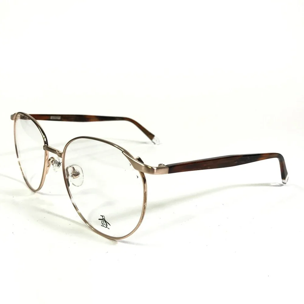 Penguin Eyeglasses Frames THE MOE YG Brown Gold Round Full Wire Rim 52-17-140